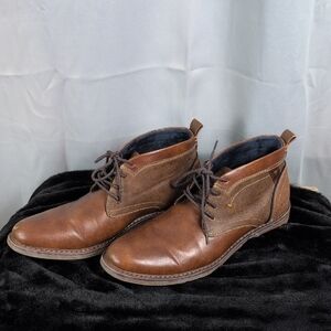 Elegant Brown Leather and Canvas Chukka Boots